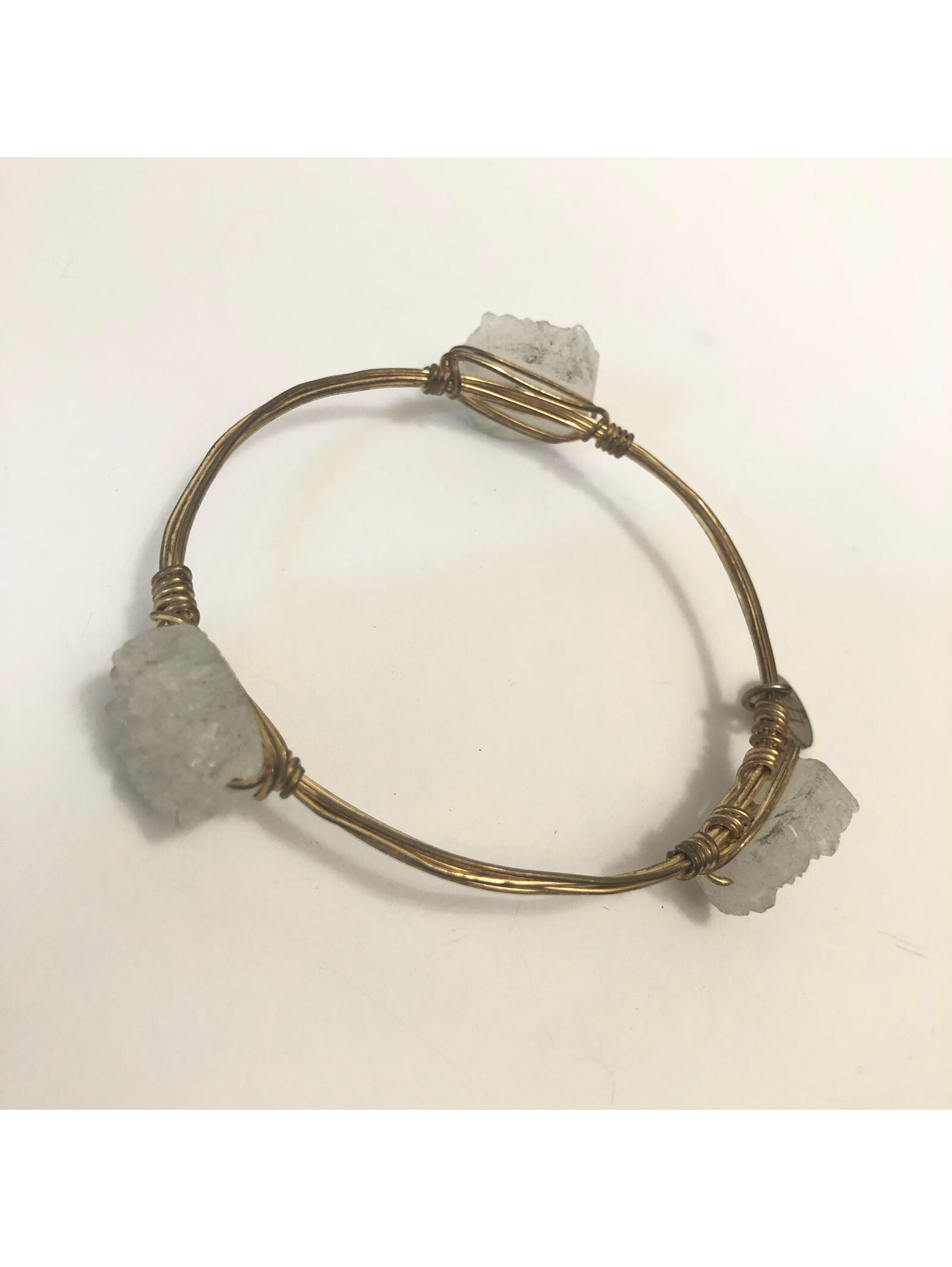 087 Bourbon And Bowties Bangle Bracelet Wire Wrapped Stone Gold Tone